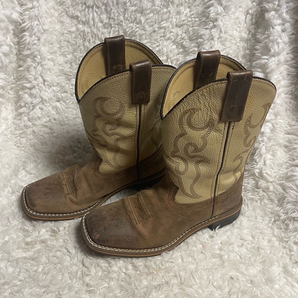 SMOKY MOUNTAIN Unisex kids  Scout Western Boot 3705 Leather tan & beige SZ2.5
